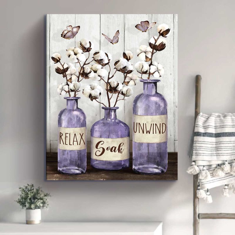 Farmhouse Bathroom Wall Art Bathroom Wall Decor Relax Soak Unwind Sign Flower Jar Wall Art 5