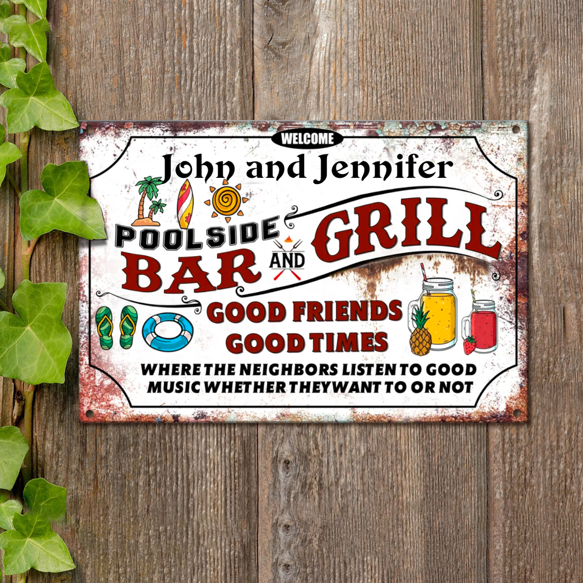 Welcome To The Poolside Bar Grill Personalized Metal Sign, Poolside Bar Outdoor Decoration