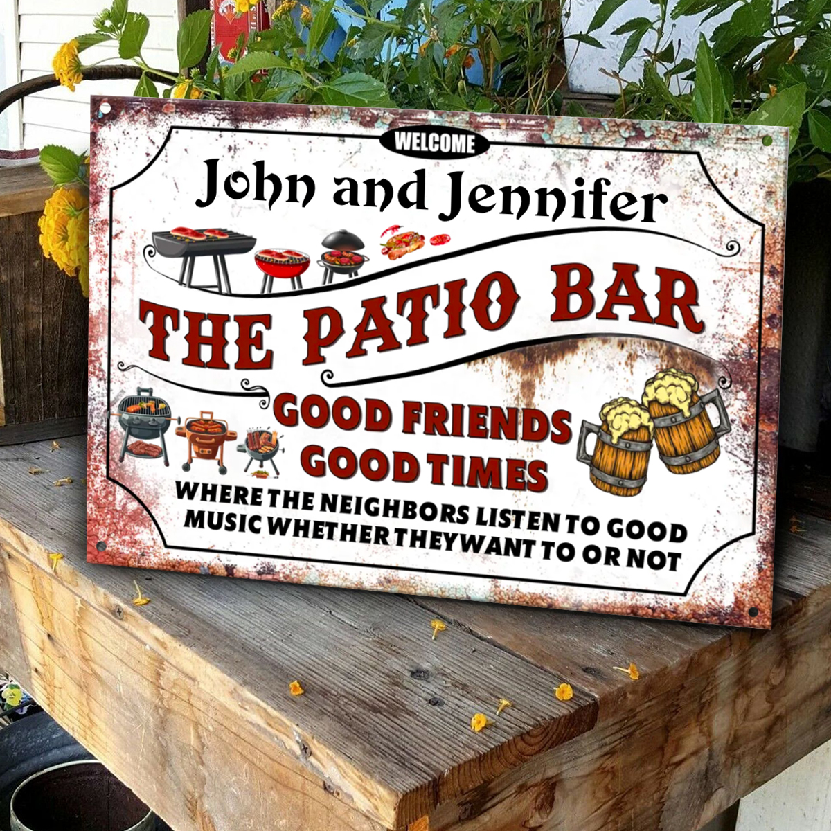 Welcome To The Patio Bar Personalized Metal Sign