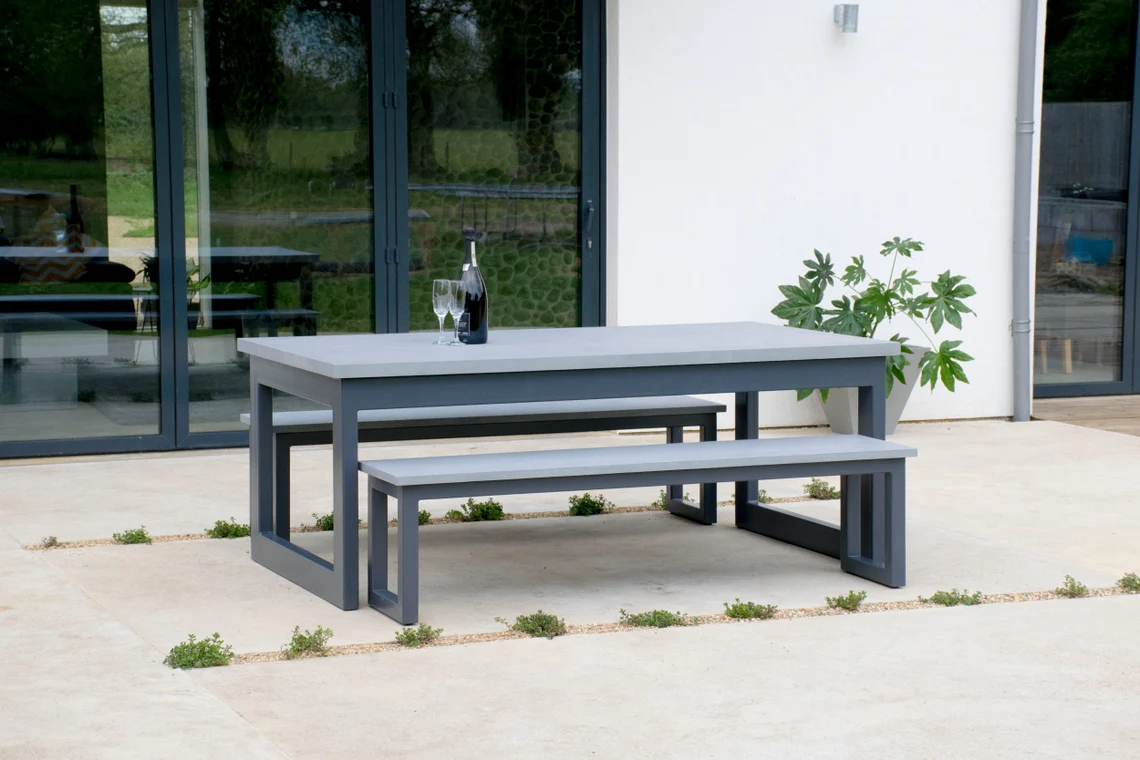 Steel Table & Bench Set With Concrete Table Top