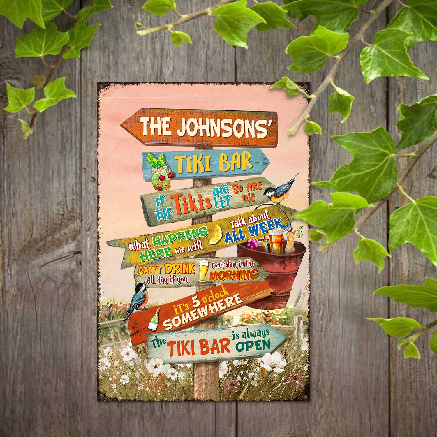 Personalized Tiki Bar Rules Metal Sign, Bar Outside Decoration