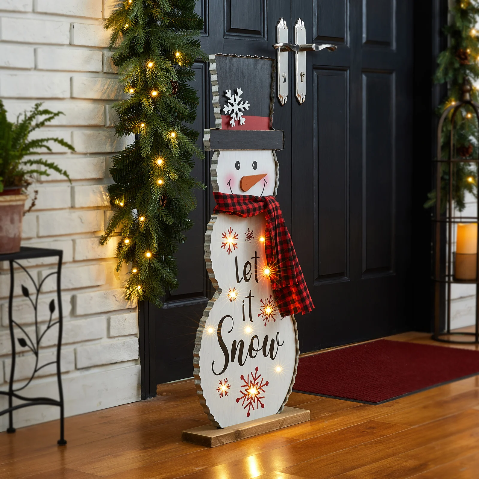 Lighted Wooden Metal Christmas Snowman Porch Decor