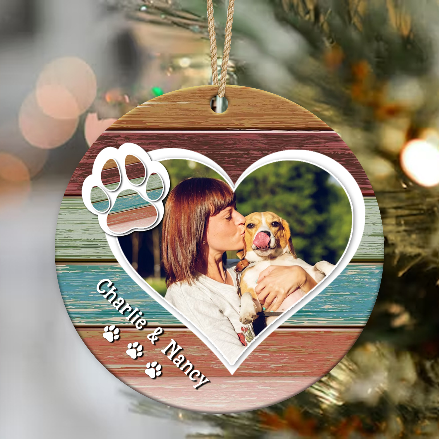 Dog Mom Christmas Photo Ceramic Ornament, Dog Lover Christmas Gift, Dog Christmas Ceramic Ornament Decoration