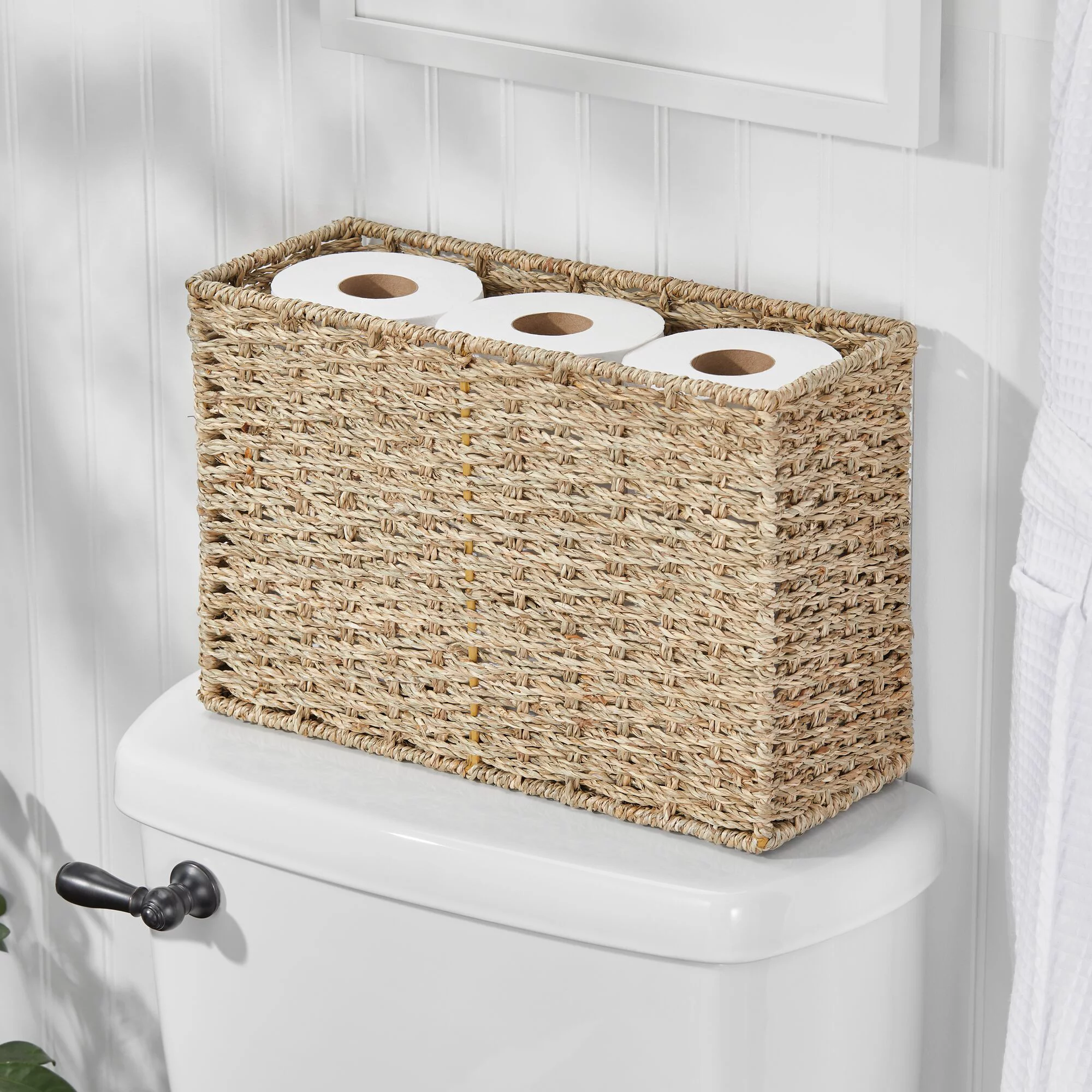 Rustic Farmhouse Woven Seagrass Toilet Paper Holder Basket 