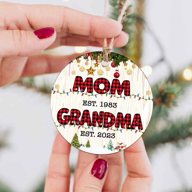 Custom Mom Grandma Christmas Ceramic Ornament, New Grandma Christmas