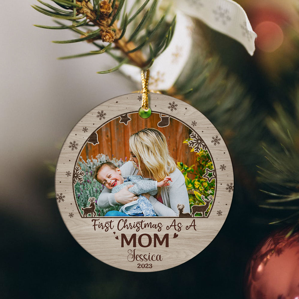 Personalized First Christmas As Mom Ceramic Ornament, New Mom